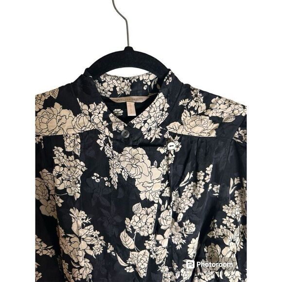 REBECCA TAYLOR Gabrielle Long-Sleeve Floral-Print Dress Size Small Black - Picture 4 of 7